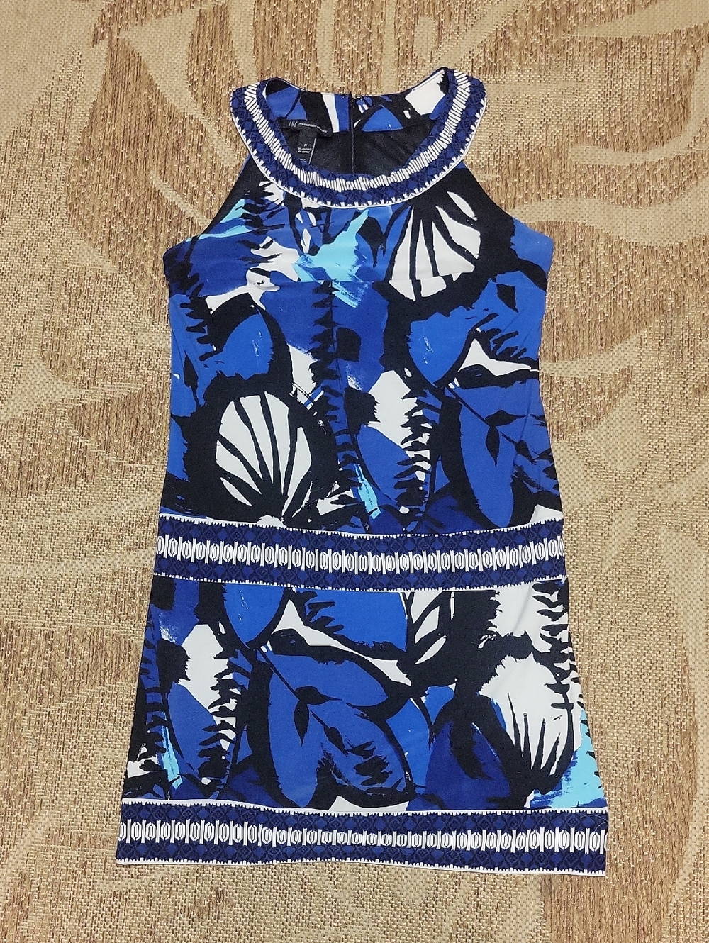 INC International Concepts Blue & White Tropical Halter Styke Dress